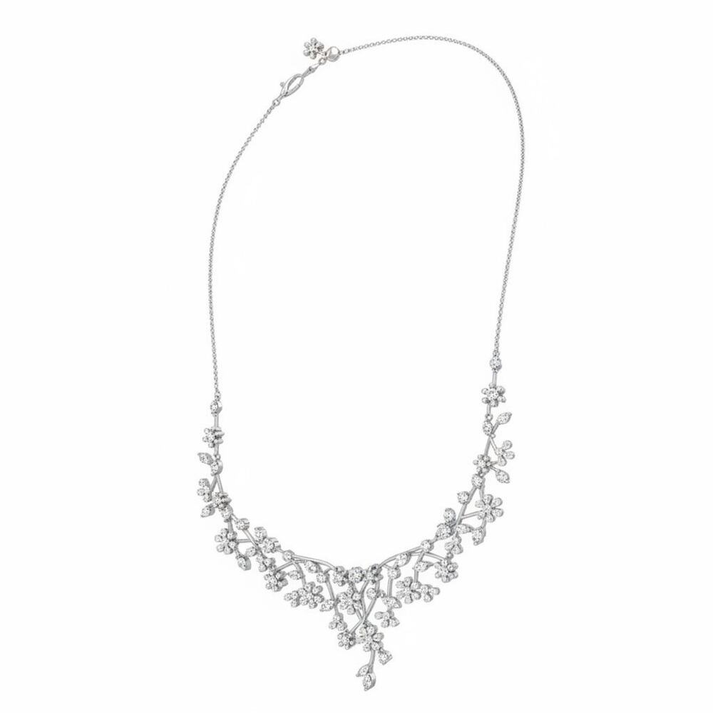Eliot Danori Rhodium-Plated Flower Cubic Zirconia Statement Necklace New